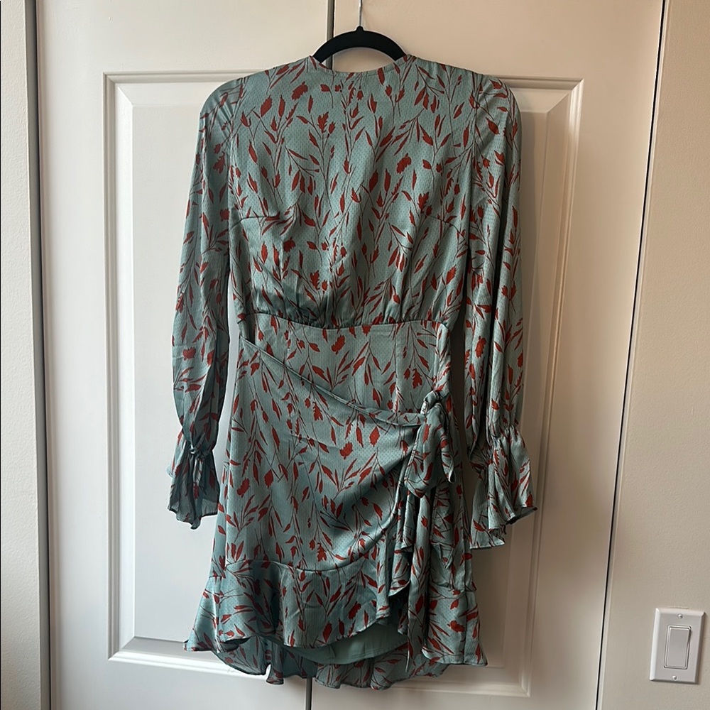 Floral Wrap Open Back Dress in Teal and Red